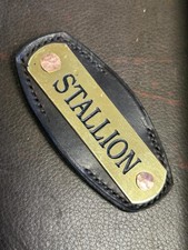 Stallion Disc; hand-stitched best British bridle leather; engraved brass plaque