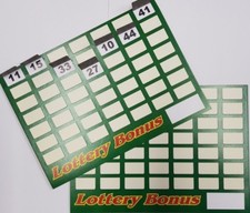 5 x 1 - 49 LOTTERY BONUS BALL A4 BREAK OPEN CARD  FUNDRAISING GREAT PROFIT MAKER