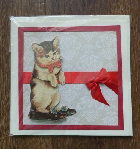 Hand crafted cat shoes card - cat,