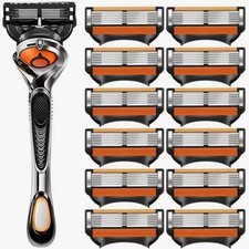 New Six-Blade Stainless Steel Razor with Universal Five-Blade Replacement Heads