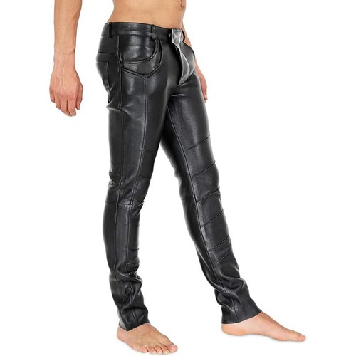 Men leather biker pants - men's,
