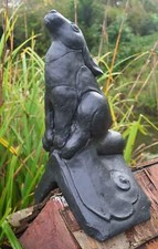 Moon Gazing hare roof finial 90° angled decorative stone ridge tile 41cm/16"H