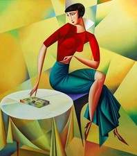 Oil Painting Woman Table