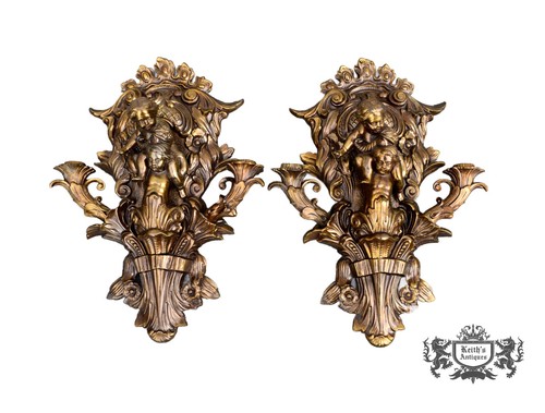 Bronzed cherub wall sconces - bronzed,