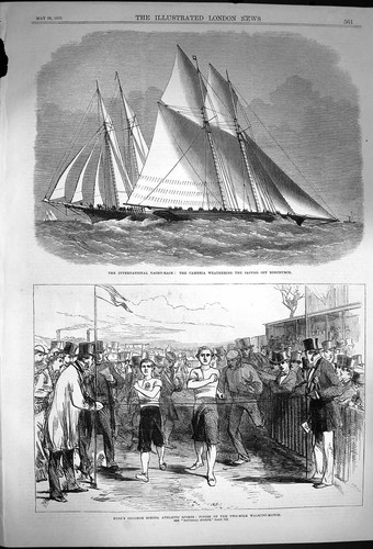 Old antique print 1870 - print, yacht