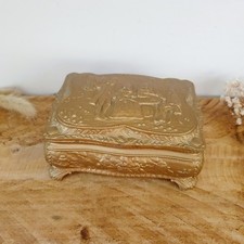 Antique Japanese gold painted metal velvet trinket box
