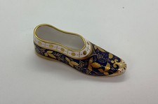 Miniature fine bone china Spode shoe by Compton  Woodhouse, navy, gold and white