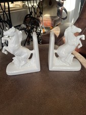 Horse Bookends Dutch Vintage white ceramic a pair 