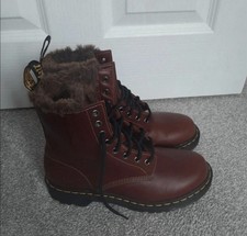 Dr Martens  Cherry Red Boots Uk Size 6 Fur Lined Warm Snug New Lace Up Combat