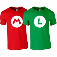  MARIO Red LUIGI Green T- shirt Top Super Brothers Gaming Retro Adults Kids Tops