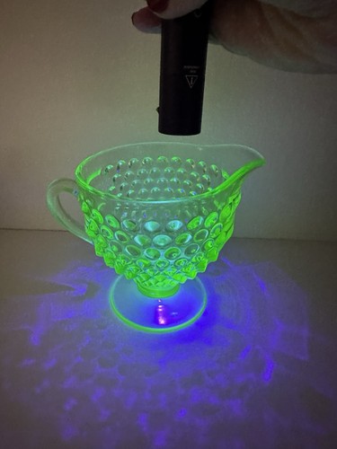 Uranium glass hobnail - hobnail, creamer