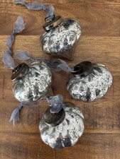 Large Glass Baubles Silver Lustre Crackle Glaze, Metal & Grey Chiffon Fixings