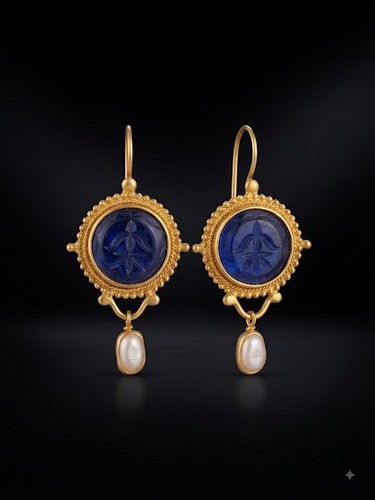 Museum intaglio earrings blue - museum,