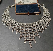 Vintage Rajasthan Indian signed 80 India 800 silver fringe bib collar necklace