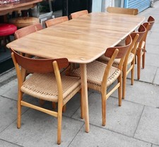 Ercol grand plank  table + 8x 1960s ch23 model dining chairs by Hans J. Wegner