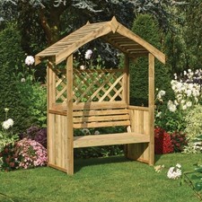 Rowlinson Salisbury Arbour Garden Bench Seat with Lattice Pressure Treated
