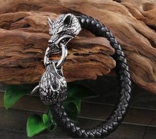 Double Wolf Head Viking Faux Leather,New High Quality Viking Rope Bracelet 
