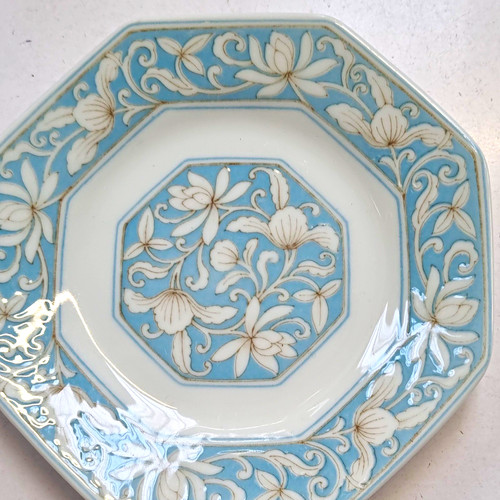 Octagonal porcelain plate blue - porcelain,
