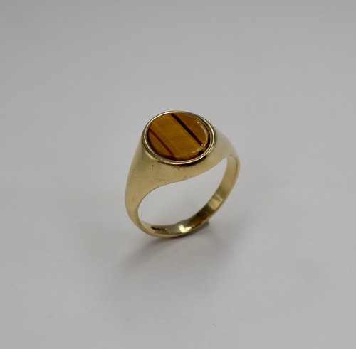 9ct gold tiger eye signet - gold, tiger's