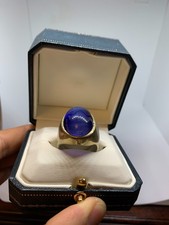 Large 60+ Science Grown Genuin Cabochon Blue Sapphire Gents Silver Ring