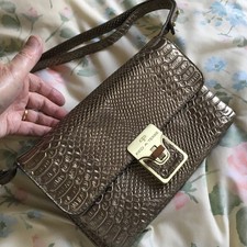 Pied A Terre Designer Genuine Leather Flap Over Shoulder Cross Body Bag Gold