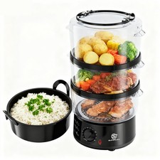 Food Steamer Healthy Cooking Slow Cooker 7.5L Timer Fish Veg Stainless Steel