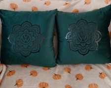 VW Mandela Velvet Touch Cushions x2 VDub Volkswagen campervan green & black