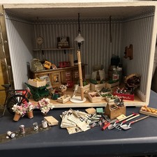Miniature dolls house green grocers hardware store display many items included 