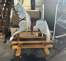 Vintage Large Traditional Wooden Rocking Horse with Leather Saddle