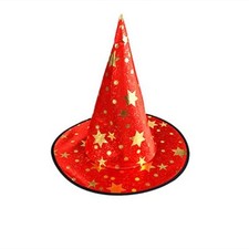 Red & Gold Stars Wizard & Witches Pointed Hat Halloween Fancy Dress Accessory