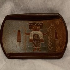 Peruvian Terracotta Pottery Hand Painted 3 X 5 Inch Dish