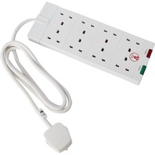 Masterplug Surge Protected Extension Lead 8 Gang 2m White 8 Socket Power Strip