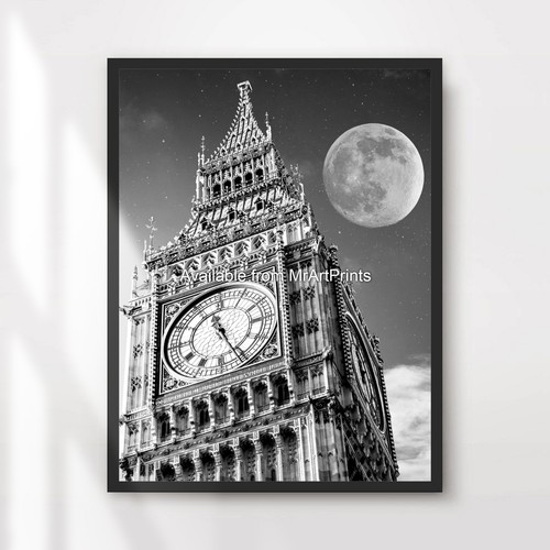 Big ben london - moon, black