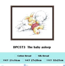Baby Asleep With Teddy Girl Birth Sampler Counted Cross Stitch Kit