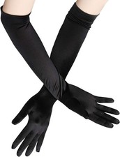 Long black satin gloves for - satin,
