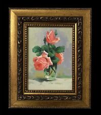 Original Oil Painting Flowers Roses With Ornate Frame