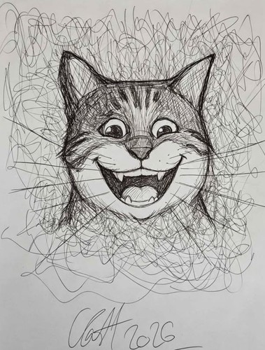 Grinning cat coolskatekid - grinning, art