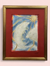 Original painting by Alexandre Marin Vandalla "Rays and Sheep" pencil and pastel