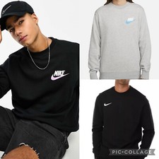 NEW NIKE MENS SWEATSHIRT CREW NECK FRENCH TERRY SPORTSWEAR JUMPER TOP BLACK,GREY