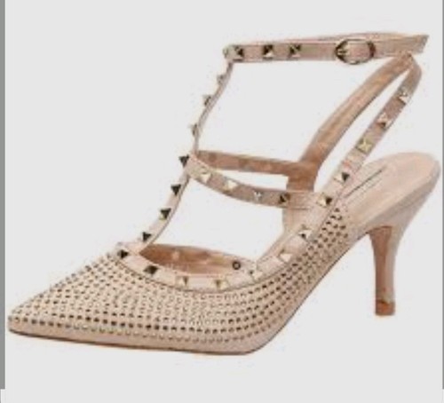Diamante ankle strap mid - , heels