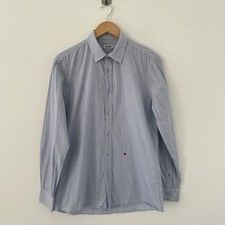 Moschino Vintage Shirt Mens Sz 15.5 Embroidered Heart Blue Micro Check