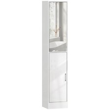 kleankin Tall Bathroom Cabinet with Mirror, High Gloss White