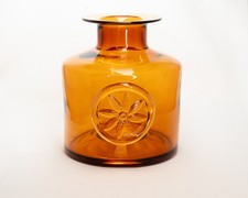 Vintage Dartington Crystal Glass Amber “Daisy” Flower Bottle Vase 15cms. Tall.