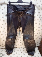 DAINESE BLACK LEATHER BIKER TROUSERS + KNEE/SHIN CE ARMOUR: Size 56