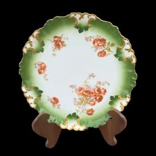 Antique French TV Limoges Coiffe Hand Painted 8.5" Plate Pink Roses Gilded Trim