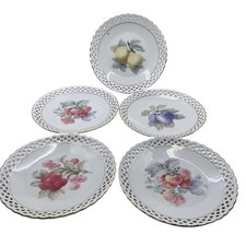 Schumann Bavaria Reticulated Fruit Plates Set of 5 Pierced Edge Gold Trim 14cm