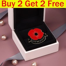 Remembrance Day Red POPPI Flower Enamelled Lapel BADGE Lest We Forget Gift New