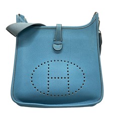 Auth HERMES Evelyne PM Blue Jean Togo Square G Shoulder Bag