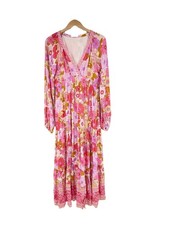 In Loom Boutique Bright Floral Boho Hippie Long Sleeve Maxi Dress Womens M