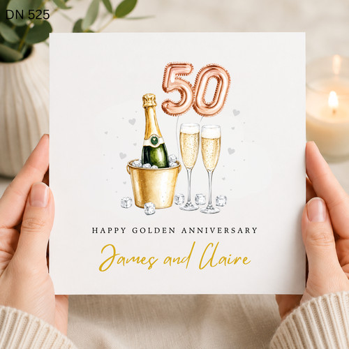 Golden anniversary card - golden, 50th